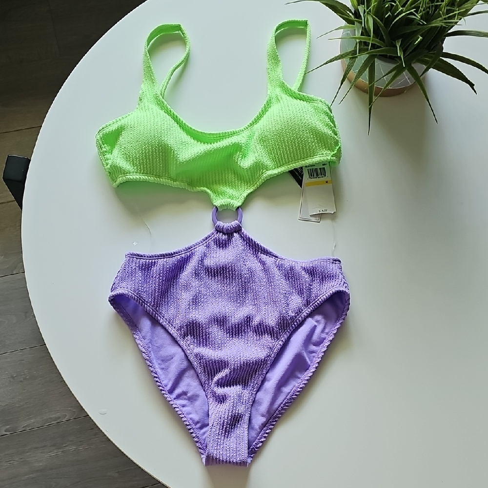 NWT Salt & Cove Green and Purple Monokini Onepiece Bathingsuit